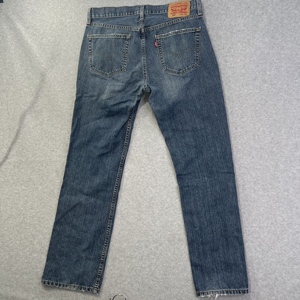 Levi's 559 Jeans Mens 33 Blue Straight Relaxed Fit Distressed Measures 33x31 - Picture 5 of 14